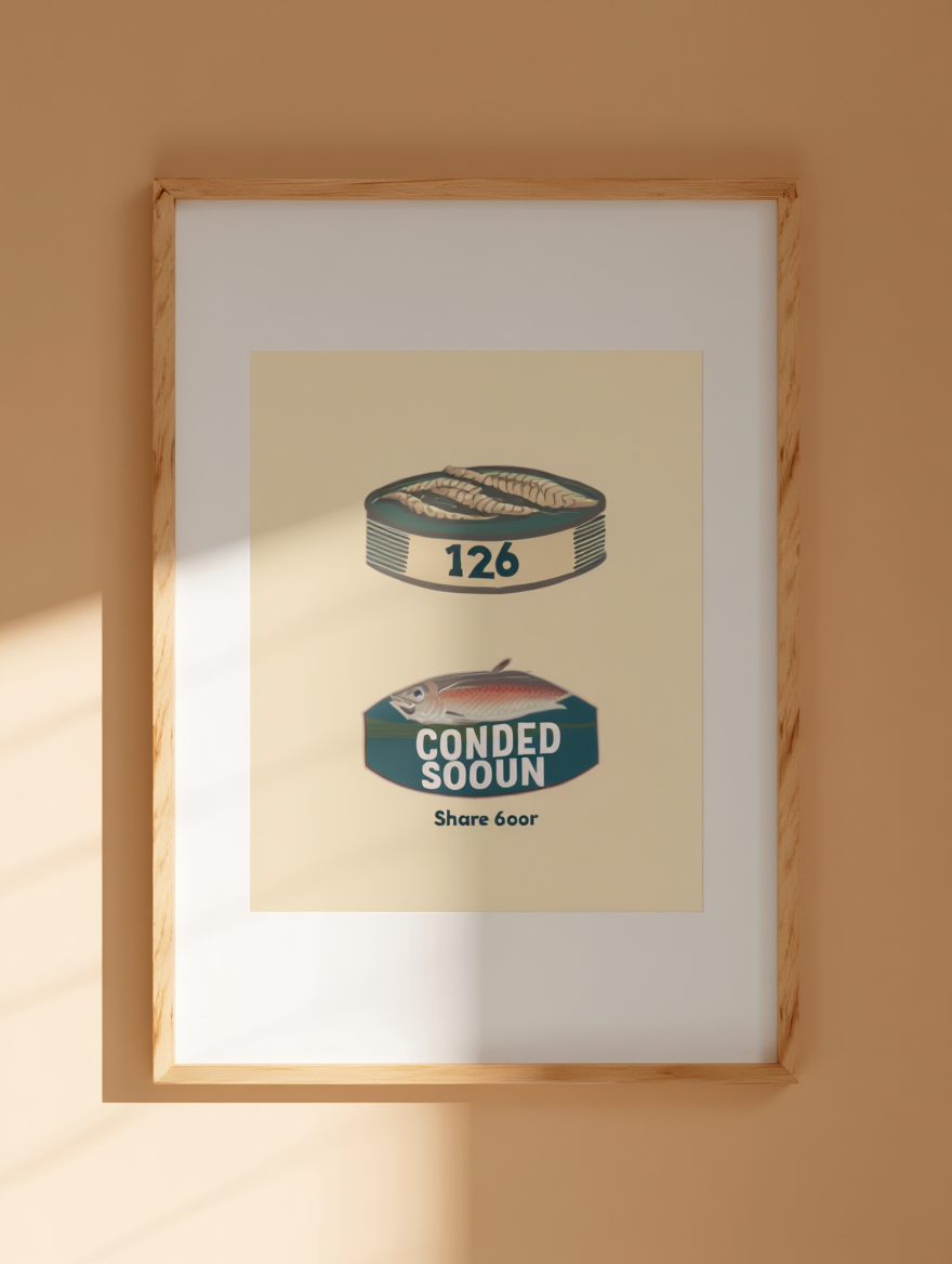 Seafood Tin Art 4 Prints – Whimsical Canned Fish Prints for Kitchen Decor