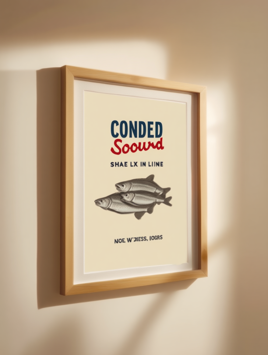 Seafood Tin Art 4 Prints – Whimsical Canned Fish Prints for Kitchen Decor