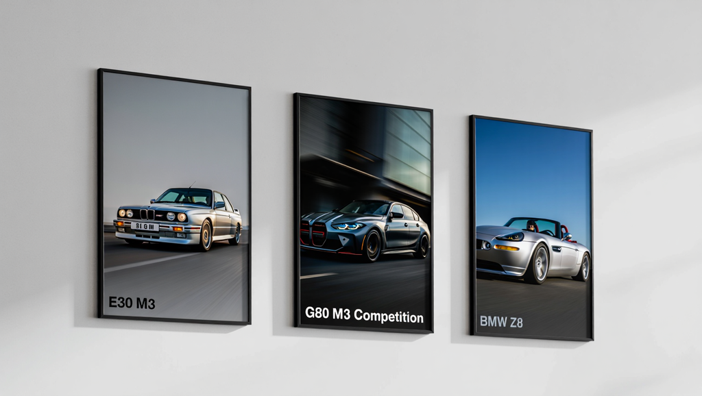 Famous BMW Cars Gallery – Light Grey Scandinavian Bedroom – Set of 3