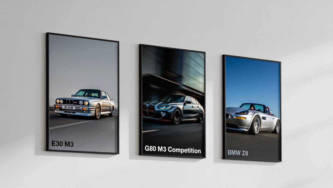 Famous BMW Cars Gallery – Light Grey Scandinavian Bedroom – Set of 3