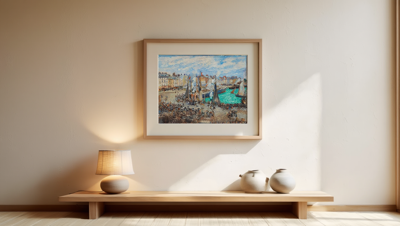 Camille Pissarro - The Fish Market in Dieppe, Gray Weather, Morning