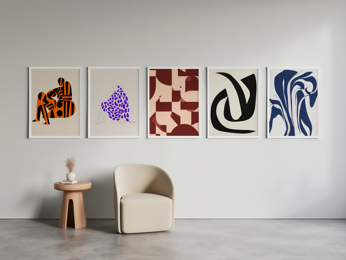 5 Flowing Geometric Abstract Prints – Organic Modern Wall Art for Living Room, Bedroom & Office Decor