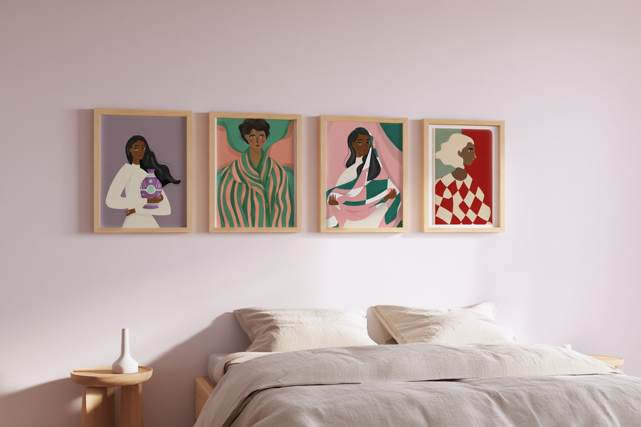 4 Modern Portrait Prints – Colorful Black Woman Art Collection for Gallery, Living Room & Bedroom Decor