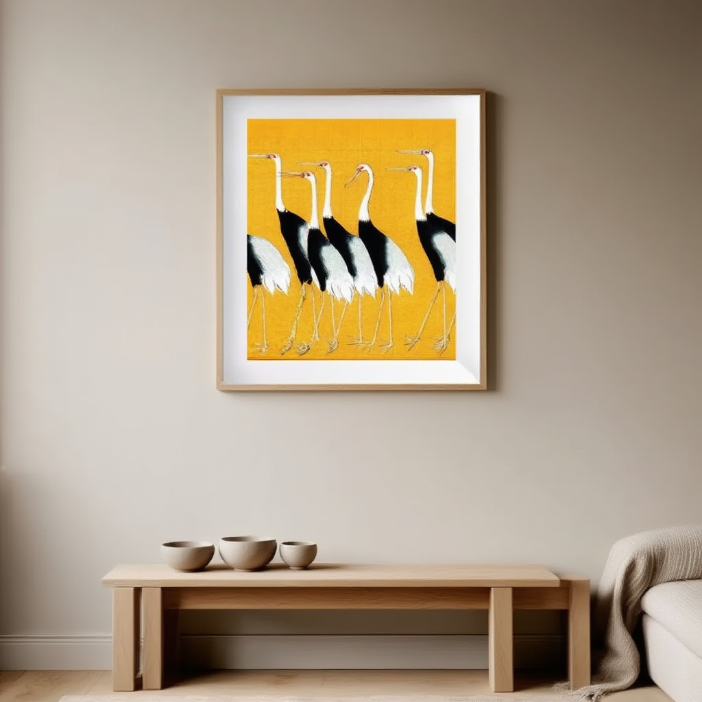 Japanese Red Crown Cranes by Ogata Kōrin – Classic Japanese Art Print