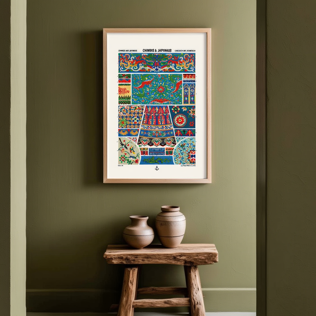 Illustration from L’Ornement Polychrome "Chinois & Japonais" by Auguste Racinet – Vintage French Decorative Art Print