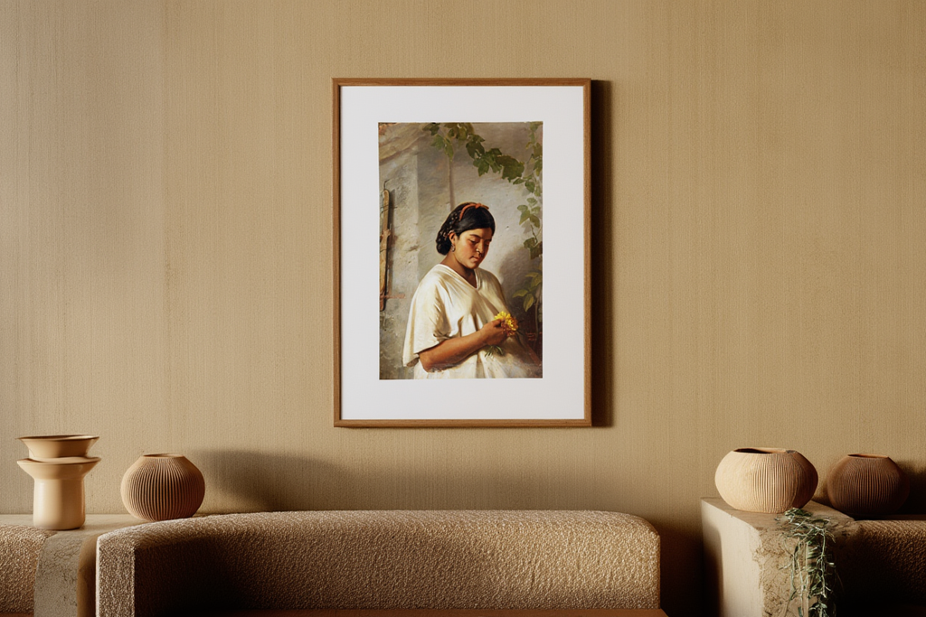 Indian Woman with Marigold by Felipe Santiago Gutiérrez