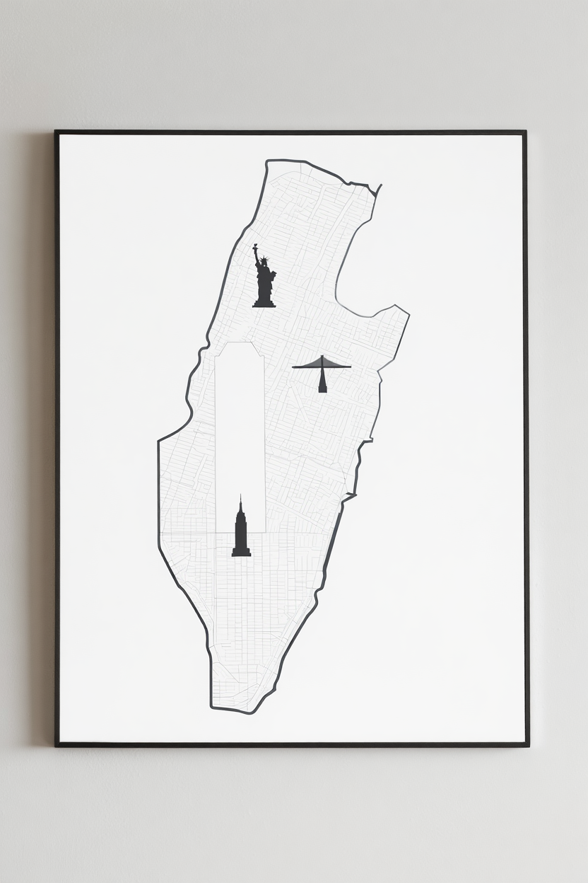 New York City Map Poster – Black and White Minimalist Wall Art Print