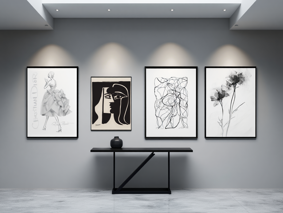 Monochrome Garden: 4 Minimalist Abstract & Floral Wall Art Prints”