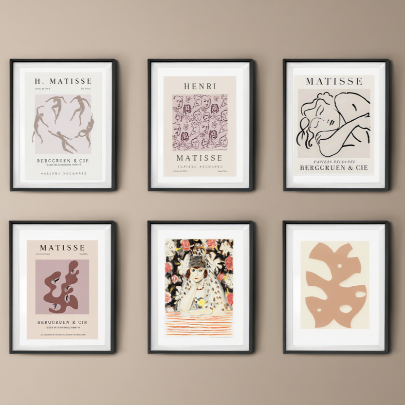Matisse-Inspired Boho Wall Art Set — 6 Minimalist Abstract Prints in Muted Tones, Aesthetic Posters for Living Room or Bedroom Decor
