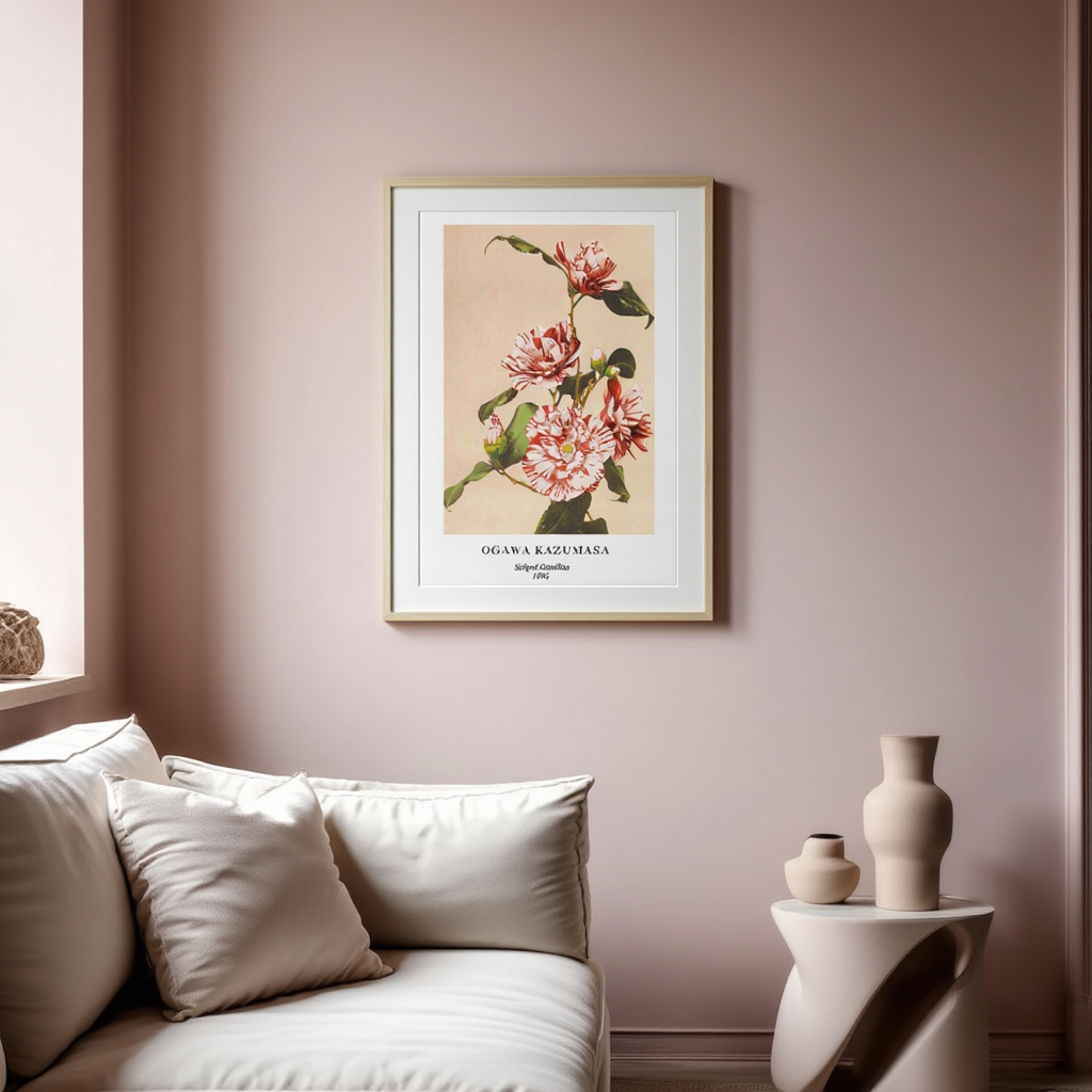 Ogawa Kazumasa - Striped Camellias Poster