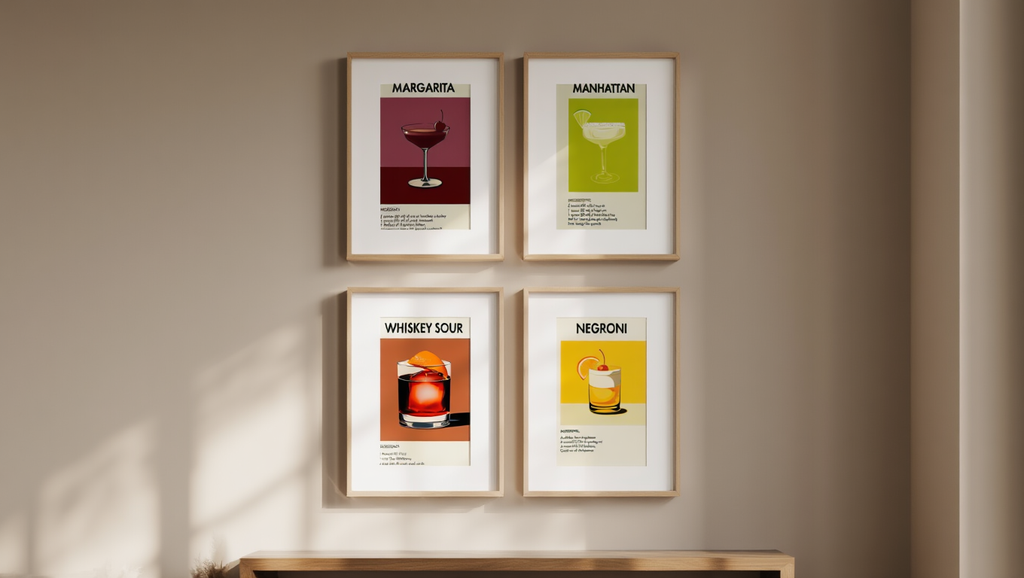 4 Retro Cocktail Prints – Colorful Bar & Kitchen Wall Art