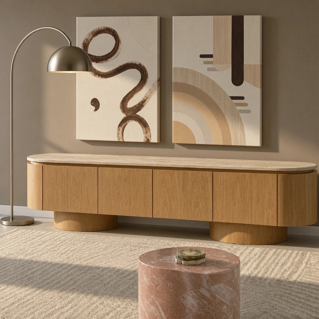 Set of 2 Canvas Prints – Beige Abstract & Abstract Life Line Path | Contemporary Minimalist Wall Art