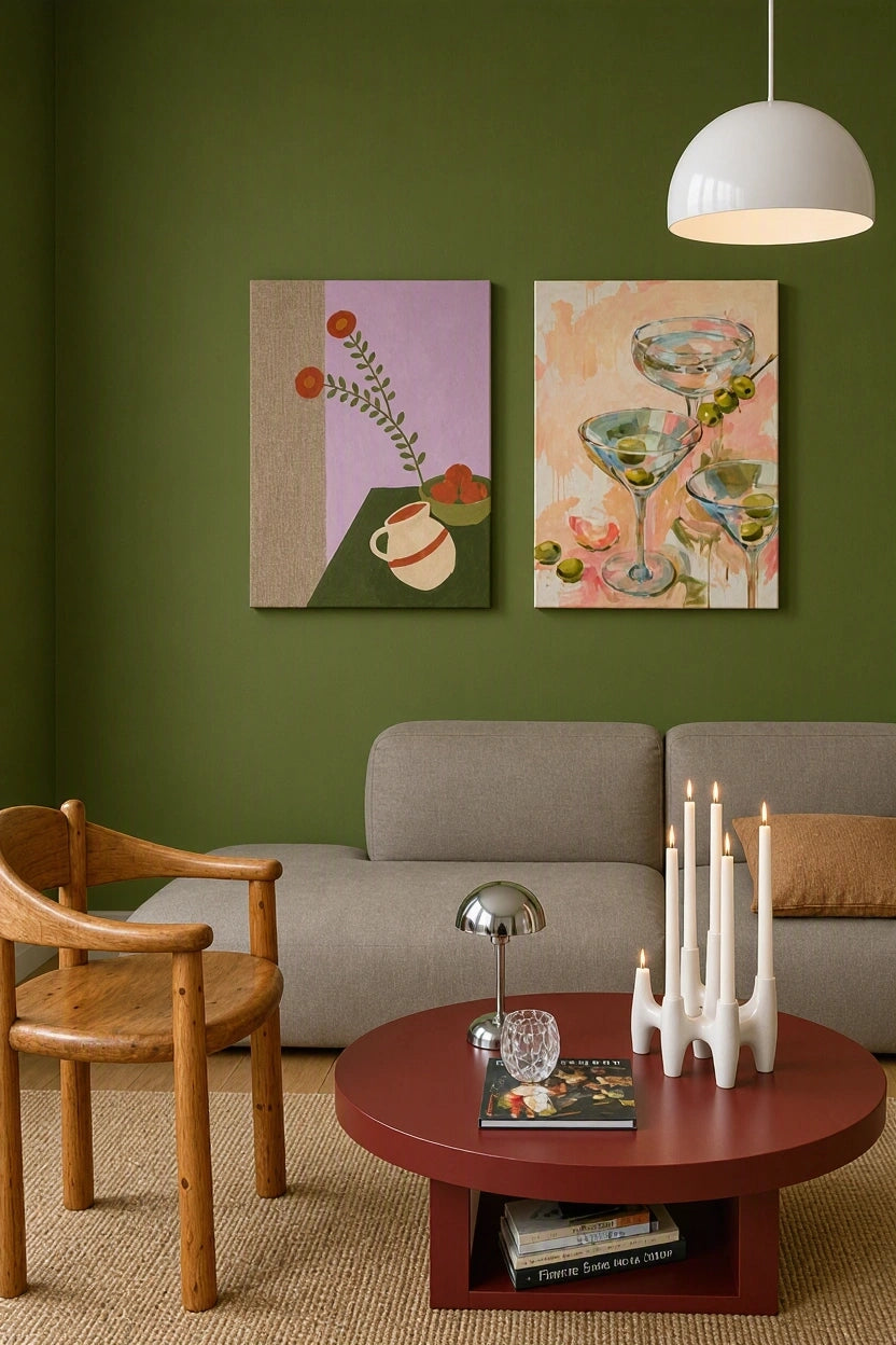 Set of 2 Canvas Prints – Dirty Olives Martini & Contemporary Still Life | Cocktail and Modern Still Life Wall Art