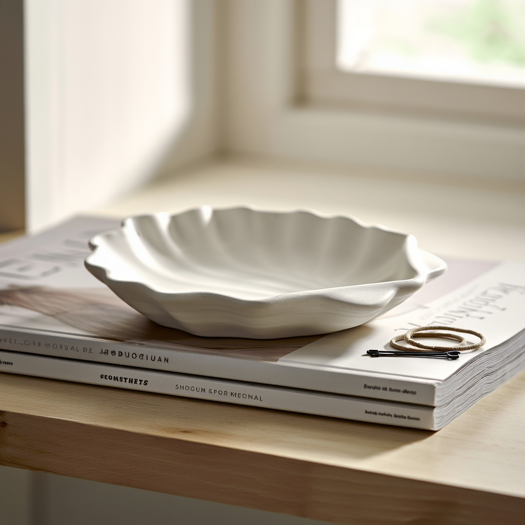 Minimalist Scallop Plaster Jewelry Tray – White Cream  Home Decor