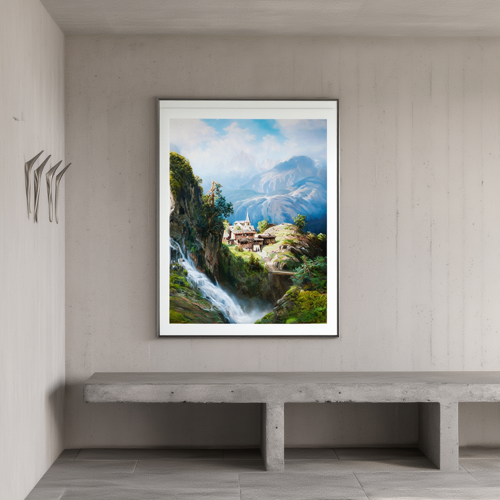 Village in the Bernese Alps by Adolf Mosengel (1885) – Alpine Landscape Masterpiece
