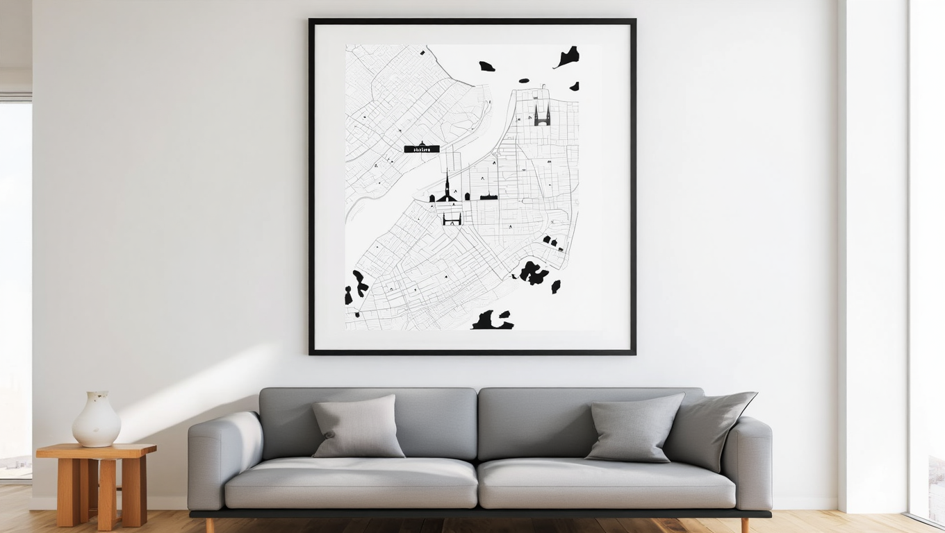 Stockholm City Map Poster – Minimalist Black & White Urban Wall Art Print