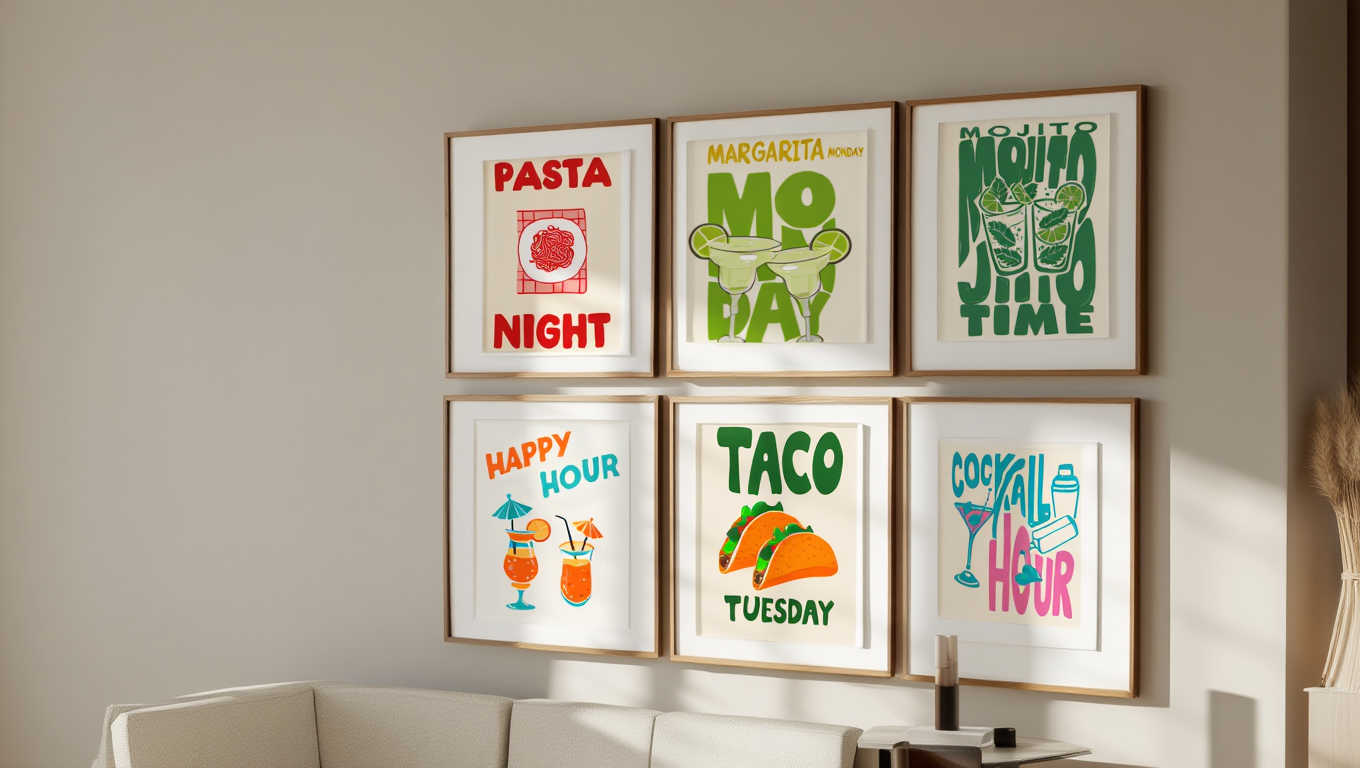 6 Fun Pasta, Wine & Dine, and Cocktail Prints – Kitchen & Dining Wall Art