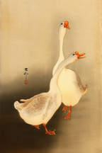 Two White Geese – Ohara Koson Poster | Japanese Nature Art Print - Hakyarts
