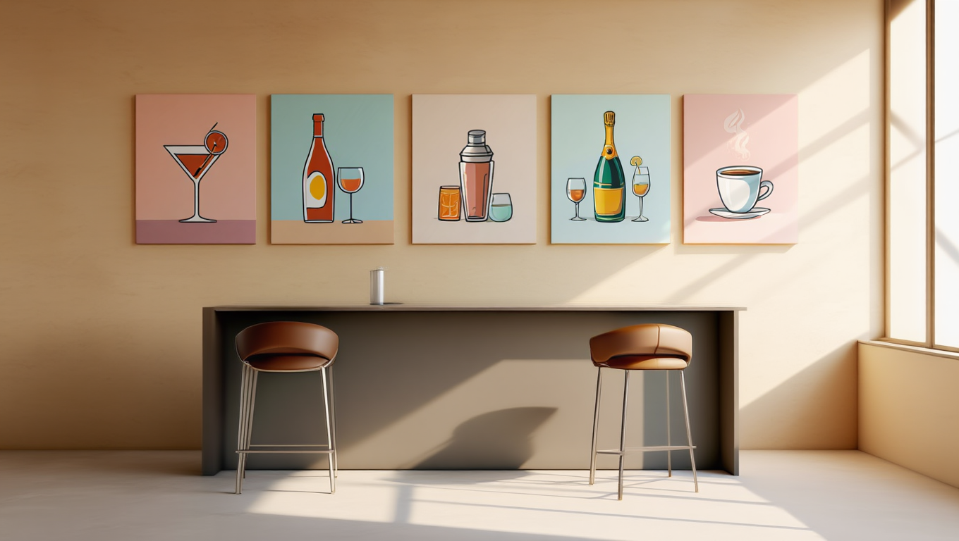 4-Piece Cocktail Bar Cart Art Set – Plus 1 Free Print