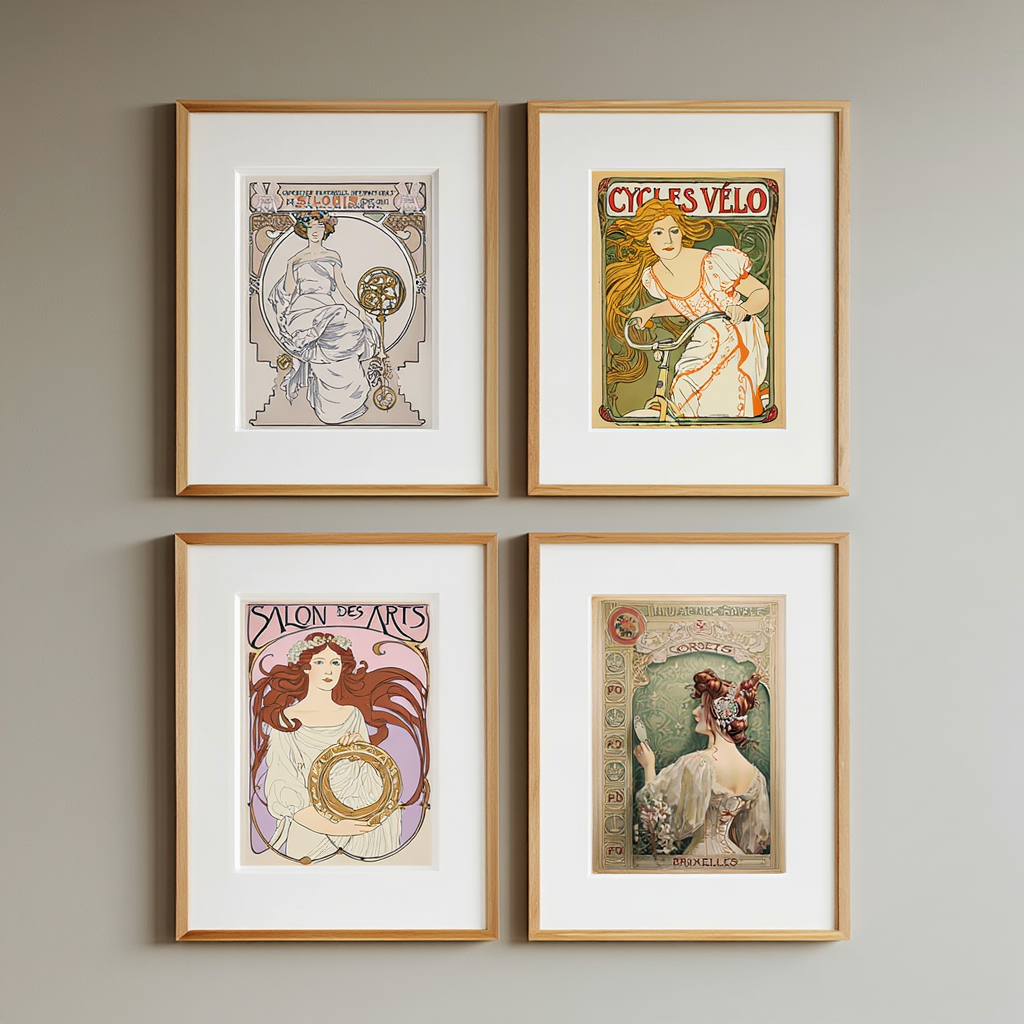 Alphonse Mucha 4-Print Collection – Art Nouveau Elegance
