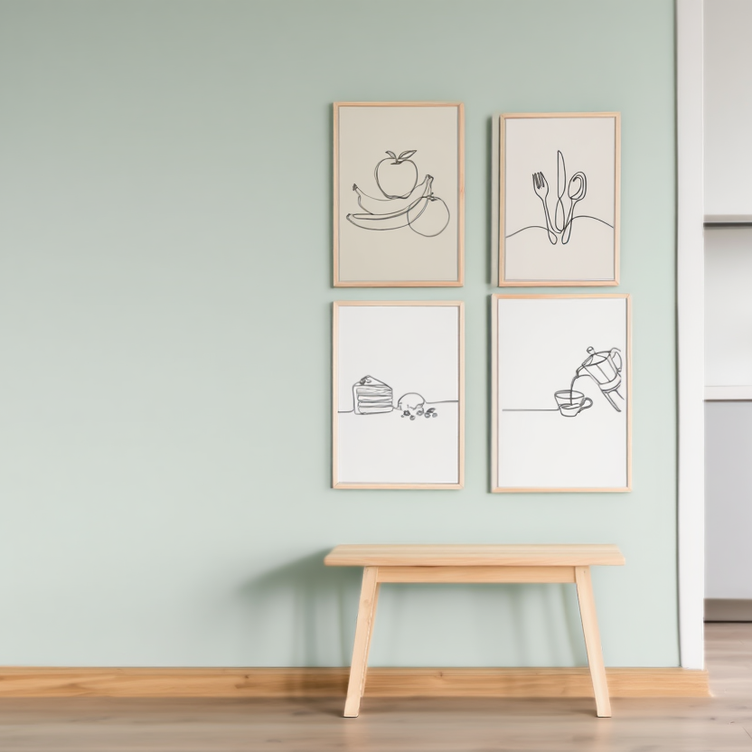 4 Minimalist Food & Kitchen Wall Art Prints – Modern Canvas Posters for Dining & Living Room Decor