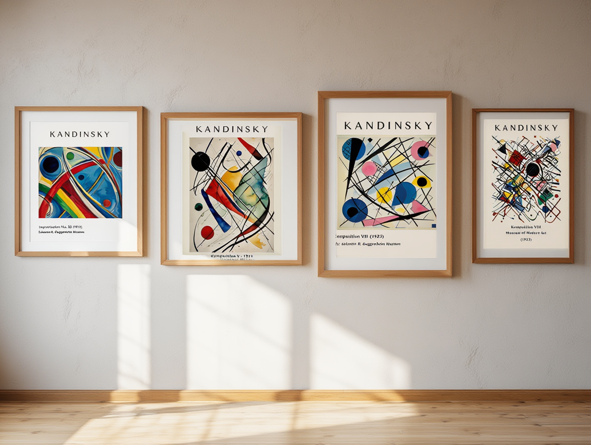 Kandinsky Geometric Abstract Wall Art – 4 Modern Bauhaus Prints | Colorful Minimalist Gallery Wall Décor for Home & Office