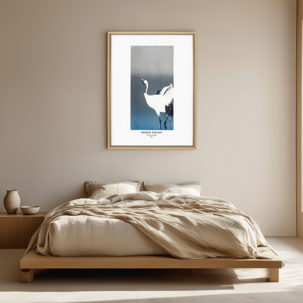 Two White Cranes – Ohara Koson Poster | Japanese Nature Art Print