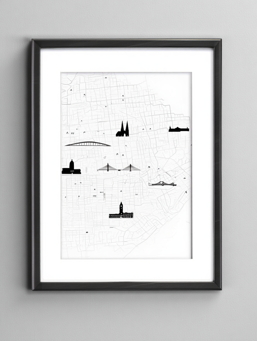 Glasgow City Map Poster – Black and White Minimalist Wall Art Print