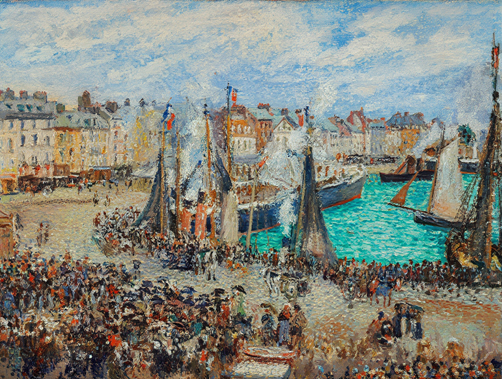 Camille Pissarro - The Fish Market in Dieppe, Gray Weather, Morning