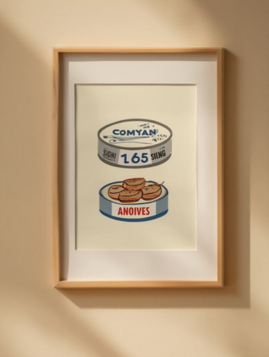 Seafood Tin Art 4 Prints – Whimsical Canned Fish Prints for Kitchen Decor