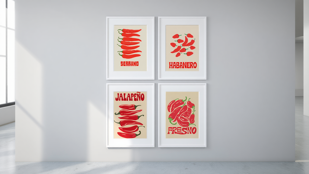 Modern Red Pepper Posters – Minimalist Kitchen Decor