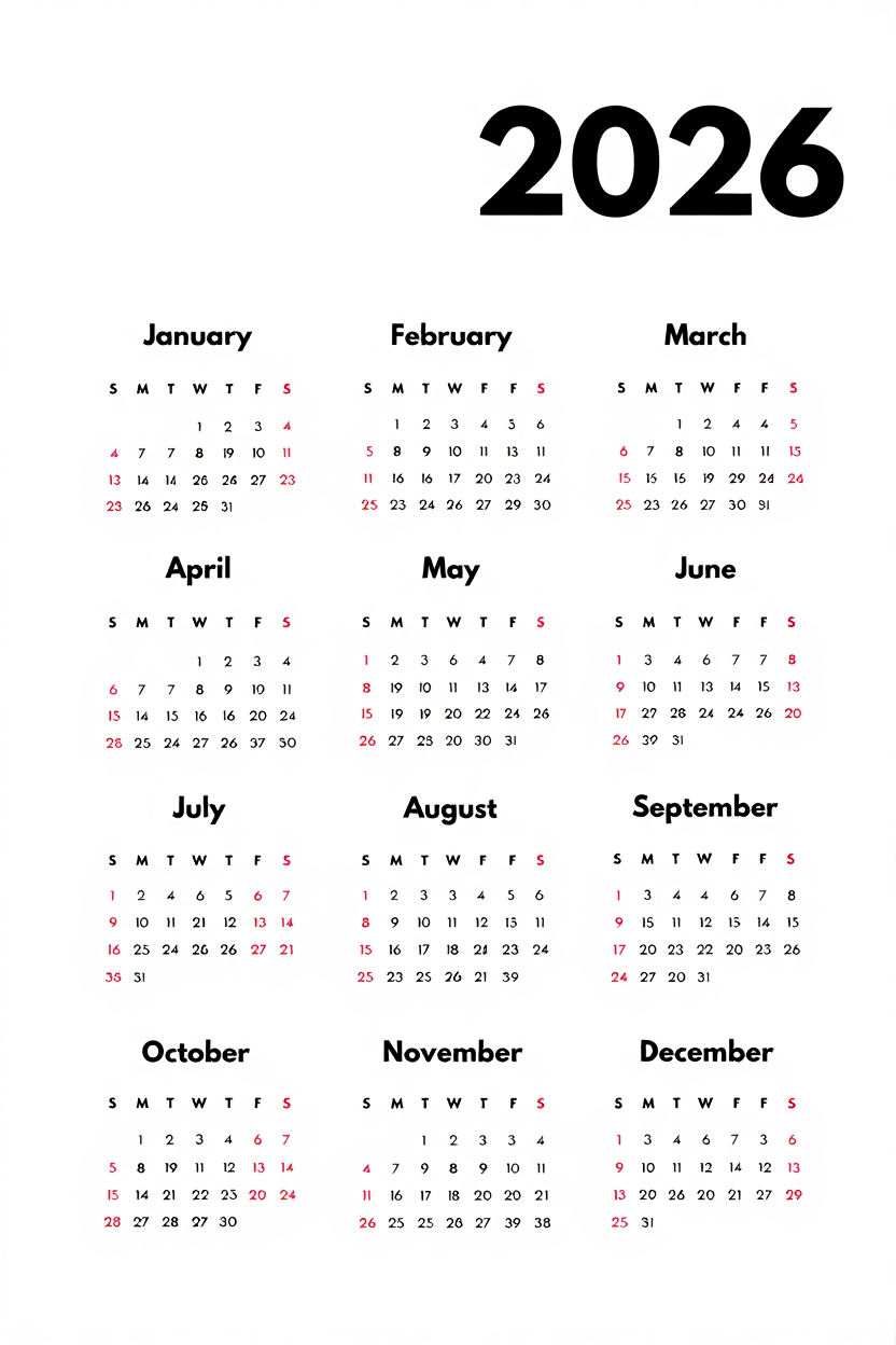 2026  Calendar – Minimalist Wall Planner