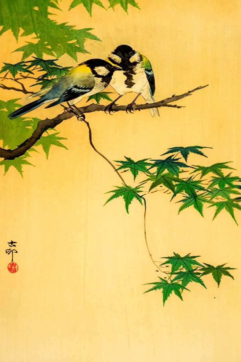 Ohara koson - bryster på ahorn plakat