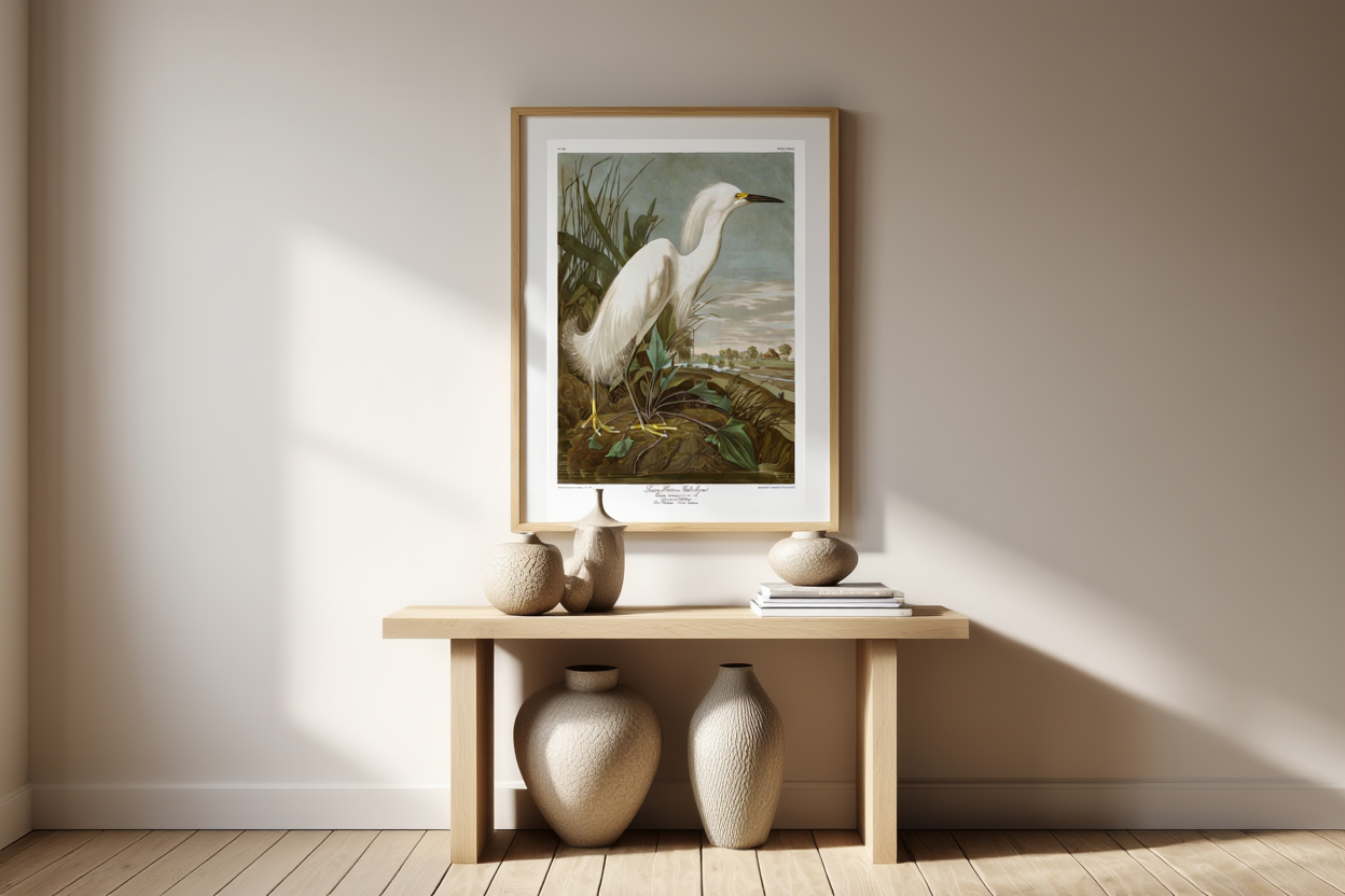 John James Audubon – Snowy Heron – Iconic Natural History Art Print