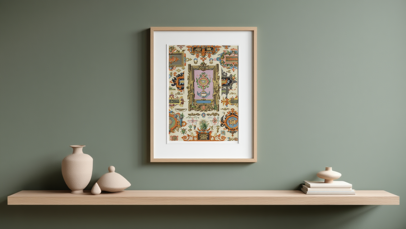 Illustration from L’Ornement Polychrome "XVI XVII" by Auguste Racinet – Vintage French Decorative Art Print