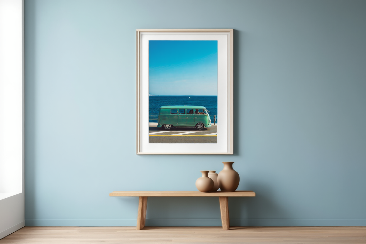 Blue Retro Car Poster