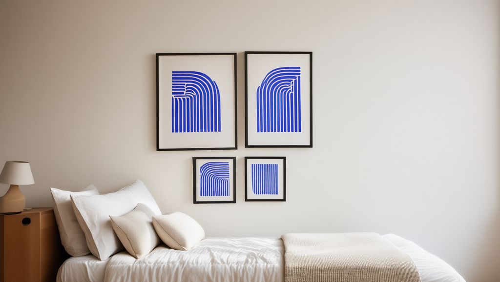 Blue Bauhaus Rainbow – Living Room Set of 4 Modern Prints