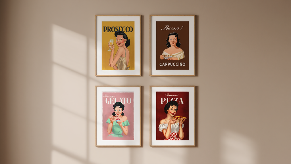 4 Vintage Italian Food Lovers Posters – Retro Pasta, Pizza & Culinary Wall Art