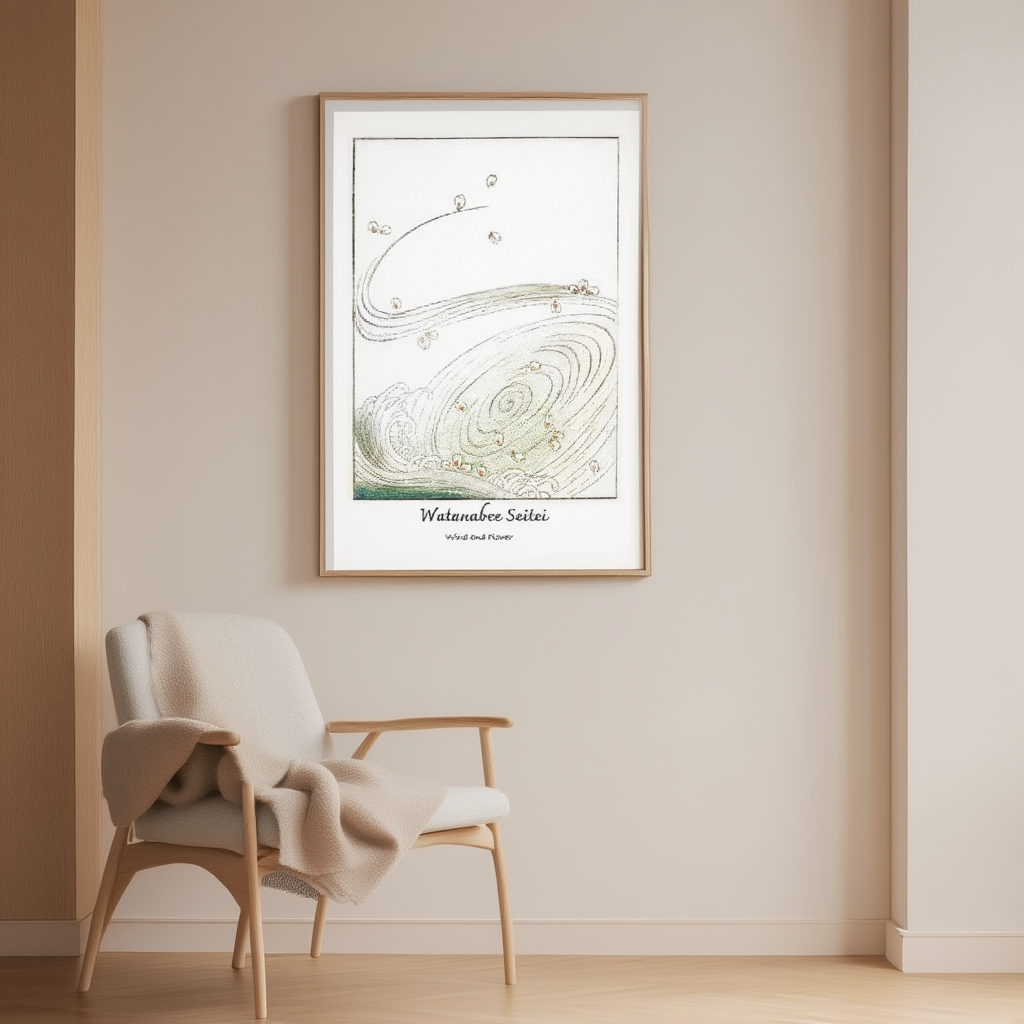 Wind and Flower by Watanabe Seitei – Japanese Nature Art Print