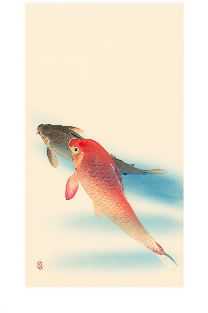 Two Carp – Ohara Koson Poster | Japanese Nature Art Print