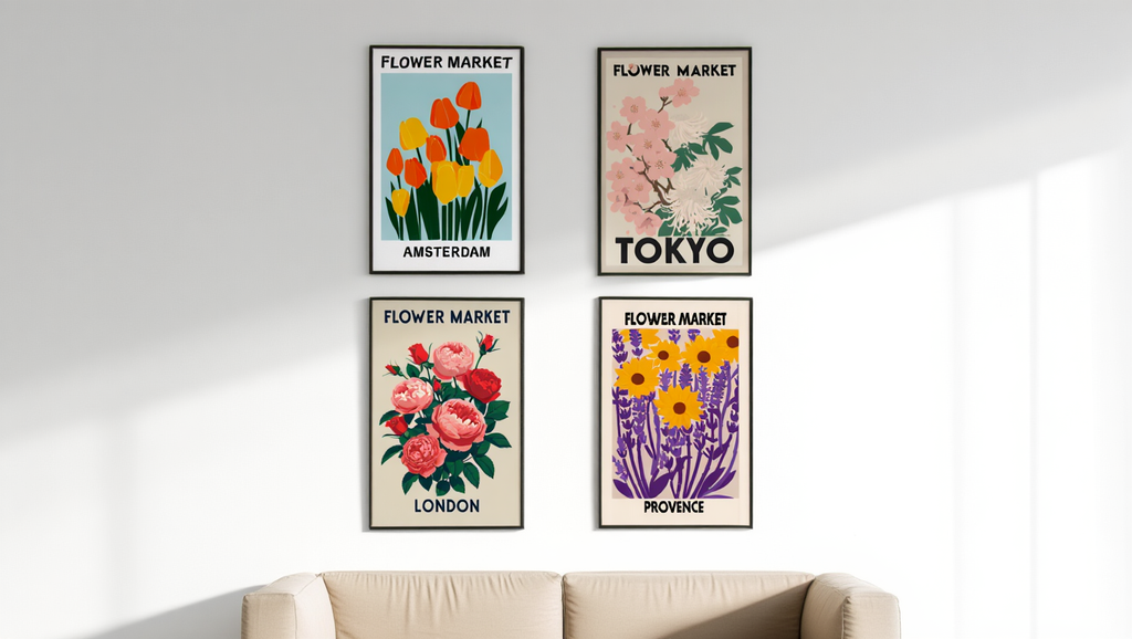 4 Flower Market City Prints – Colorful Travel & Home Wall Art