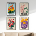 4 Flower Market City Prints – Colorful Travel & Home Wall Art - Hakyarts