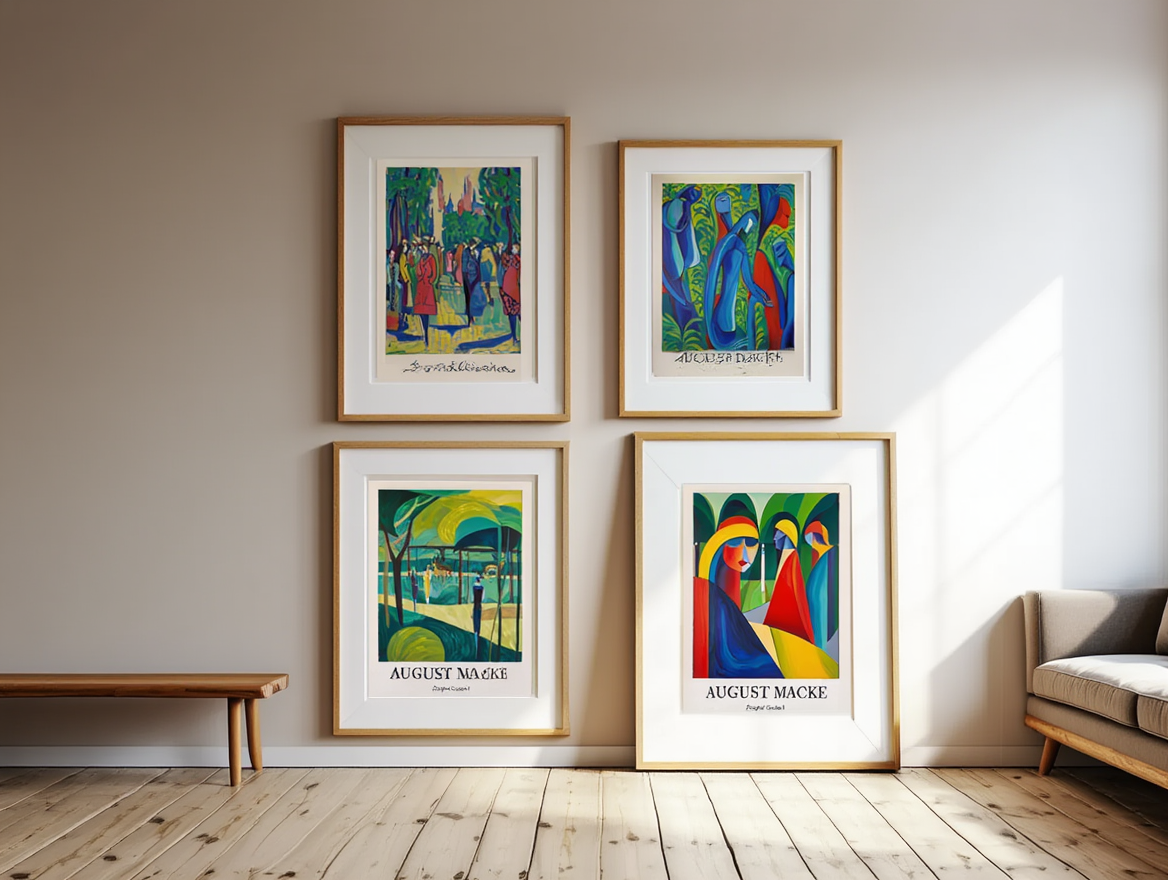 Bright & Bold August Macke Prints – 4 Modern Artworks for Living Room or Bedroom