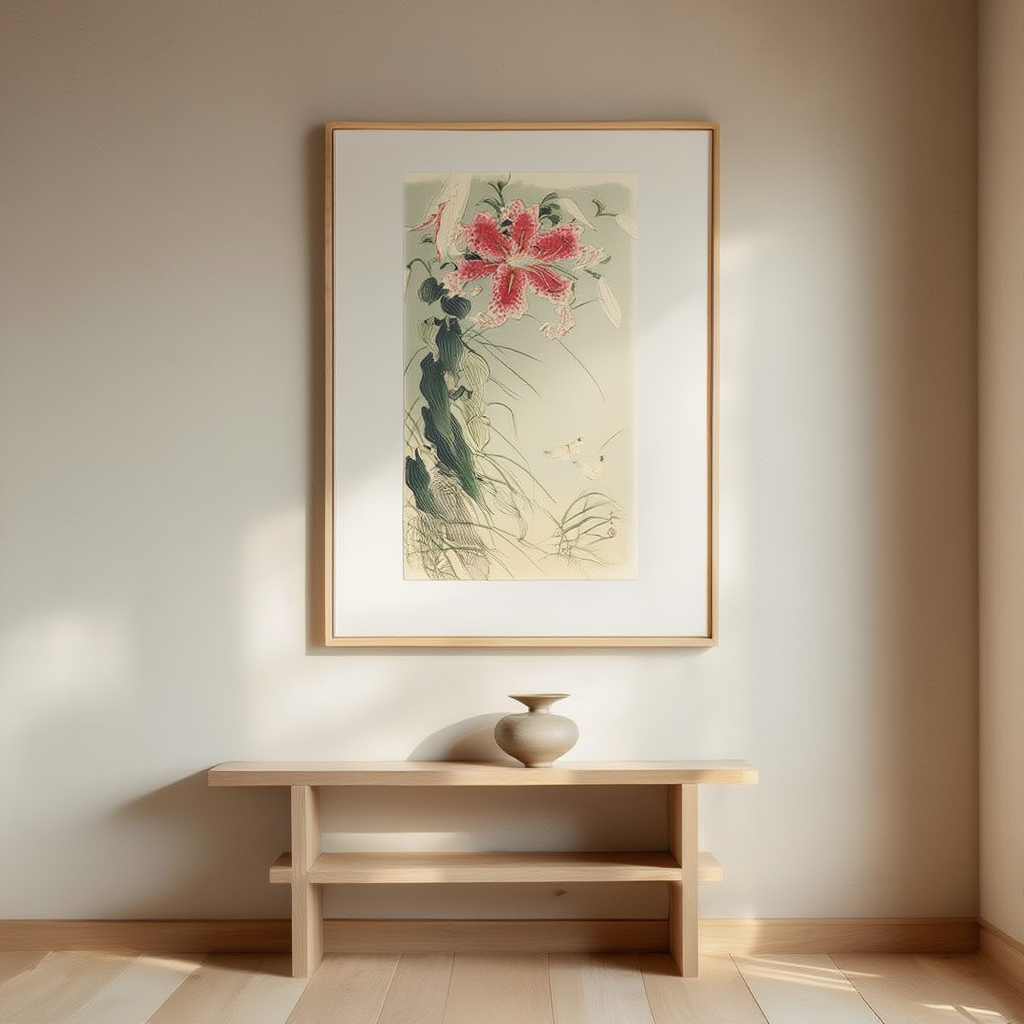 Lily and Butterflies – Ohara Koson Poster | Japanese Nature Art Print