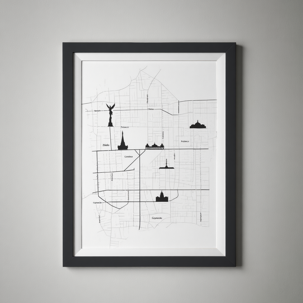 Mexico City Map Poster – Minimalist Black & White Urban Wall Art Print
