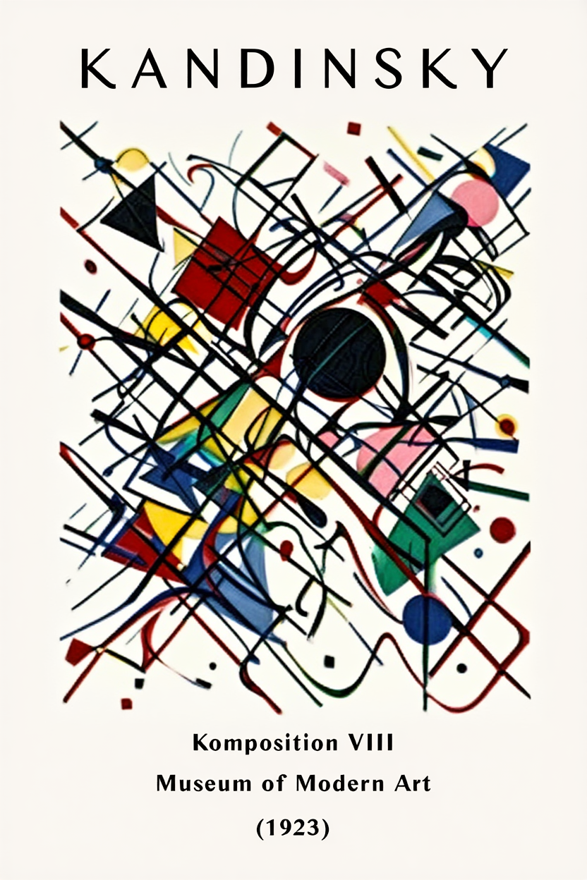 Kandinsky Geometric Abstract Wall Art – 4 Modern Bauhaus Prints | Colorful Minimalist Gallery Wall Décor for Home & Office