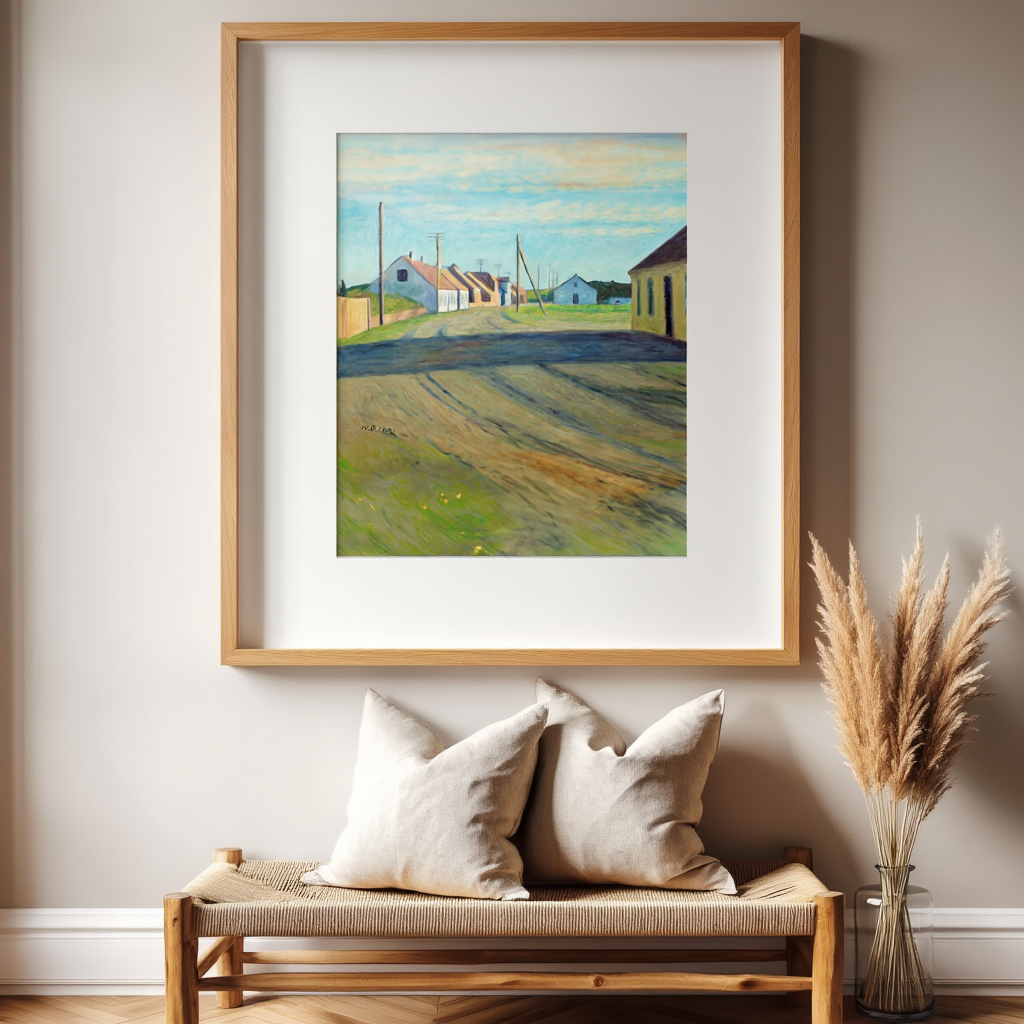 Road in a Small Town by Niels Bjerre (1938) – Danish Landscape Classic