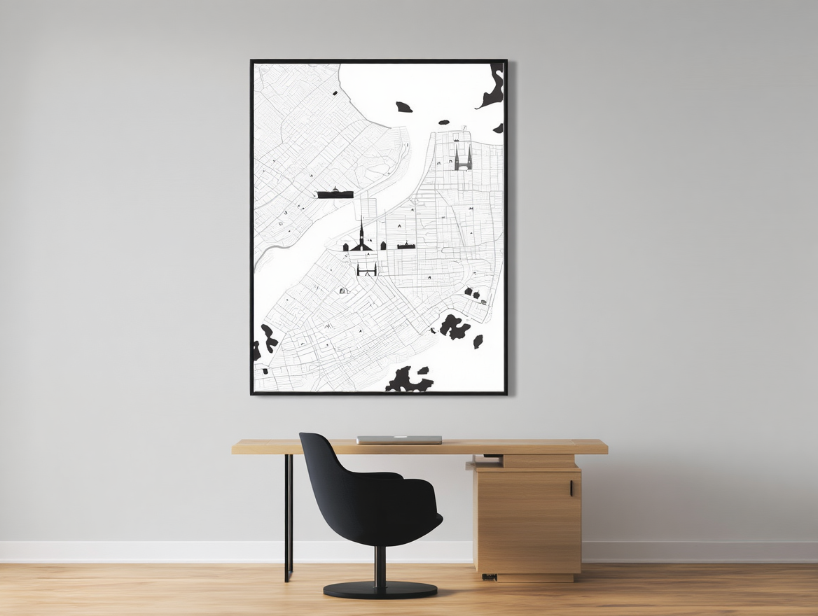 Stockholm City Map Poster – Minimalist Black & White Urban Wall Art Print