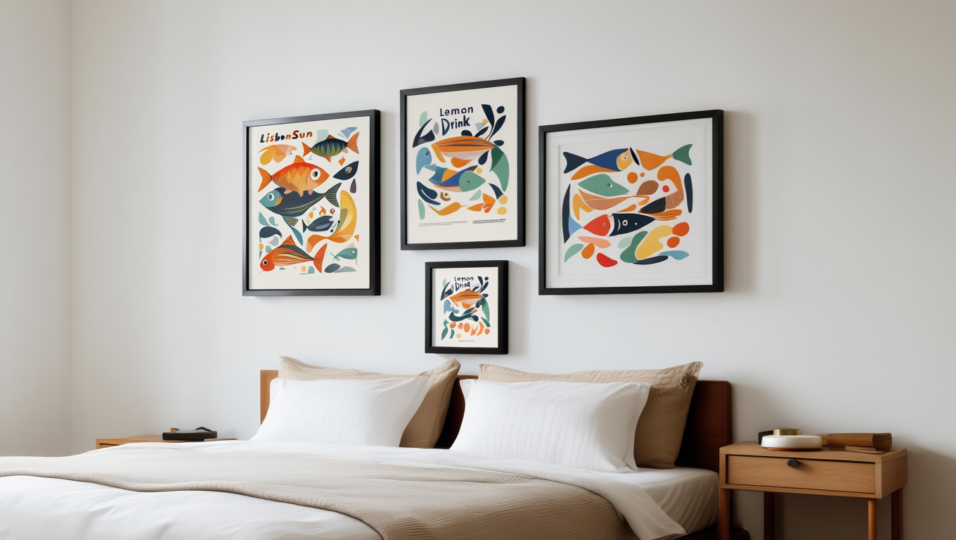 Lisbon Sun Lemon Fish – Living Room Set of 4 Prints