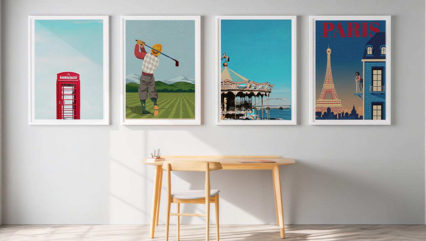 Retro Revival – 4-Piece Mid-Century Wall Art Set